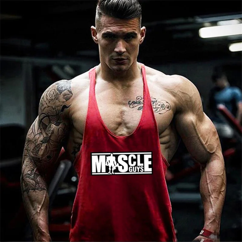 Мужские майки Muscleguys из Летний жилет без рукавов хлопка для занятий спортом