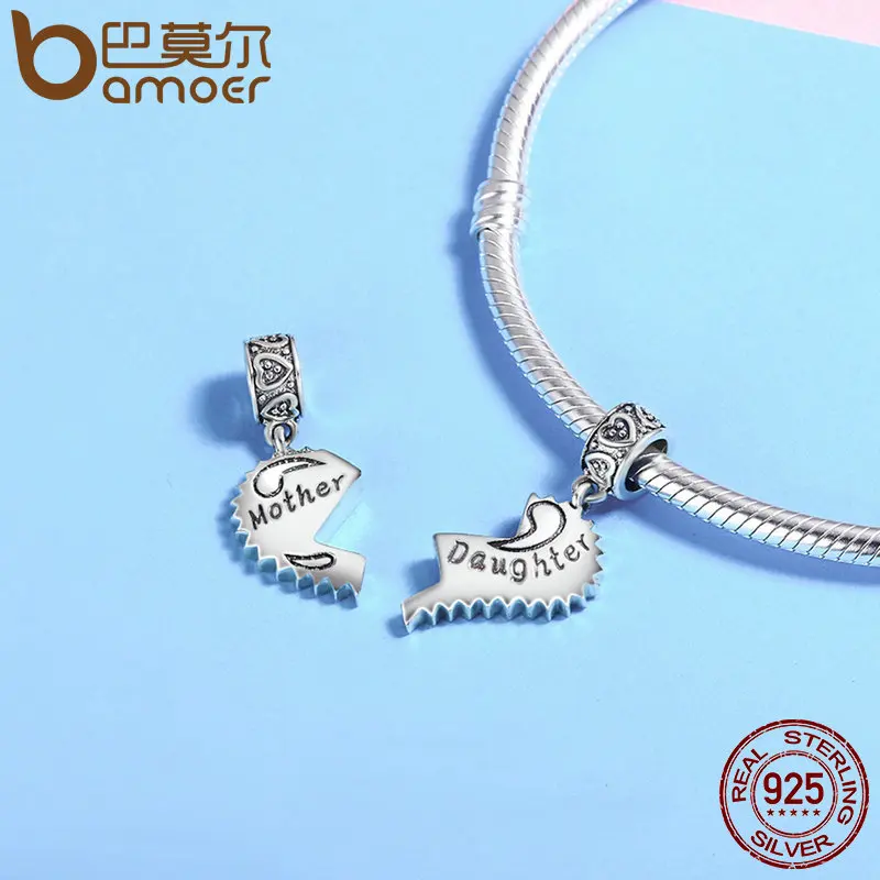 BAMOER 925 пробы Серебряный кулон для мамы и дочки Love Forever подходит для браслетов и ожерелий Изготовление ювелирных изделий SCC427