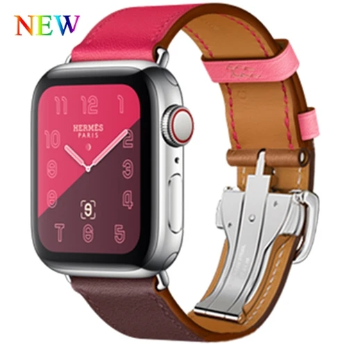 Rose red brown Кожаный ремешок для Apple watch band 4 44 мм 40 мм iwatch band 42 мм 38 мм браслет с пряжкой для Apple watch 4 3 21 - Цвет ремешка: Rose red brown