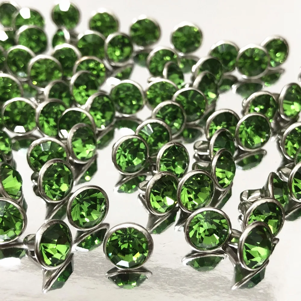New 8MM 50 Sets CZ++ Peridot Green Crystal Rivets Silver Plated Spots Studs Double Cap for DIY Leather-Craft Making | Дом и сад