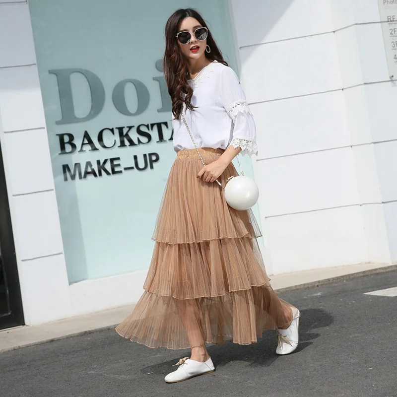 Длинные женские плиссированные юбки корейские модные летние осенние Harajuku