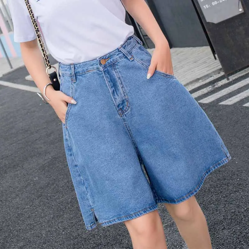 2018 Новый Для женщин летние Джинсовые шорты широкие брюки длиной выше колена Bf Chic