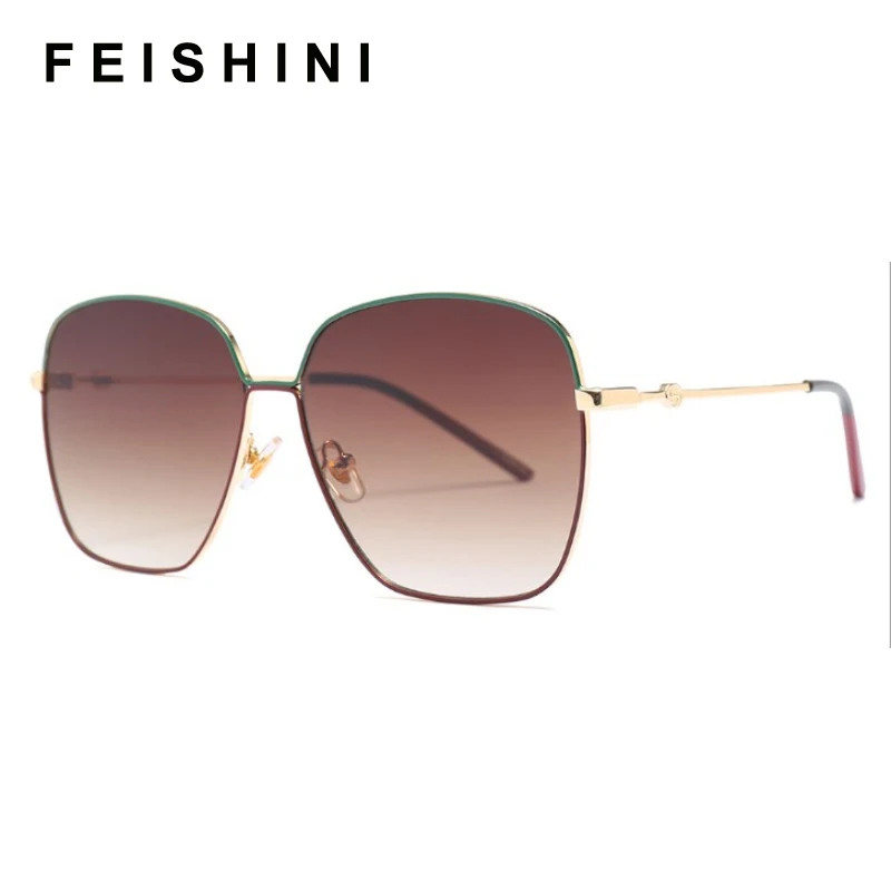 

FEISHINI Celebrity Protable Quality Sunglasses Women Oversized Square Glasses Brand Design Luxury Sunglass 2019 Gradient Vintage