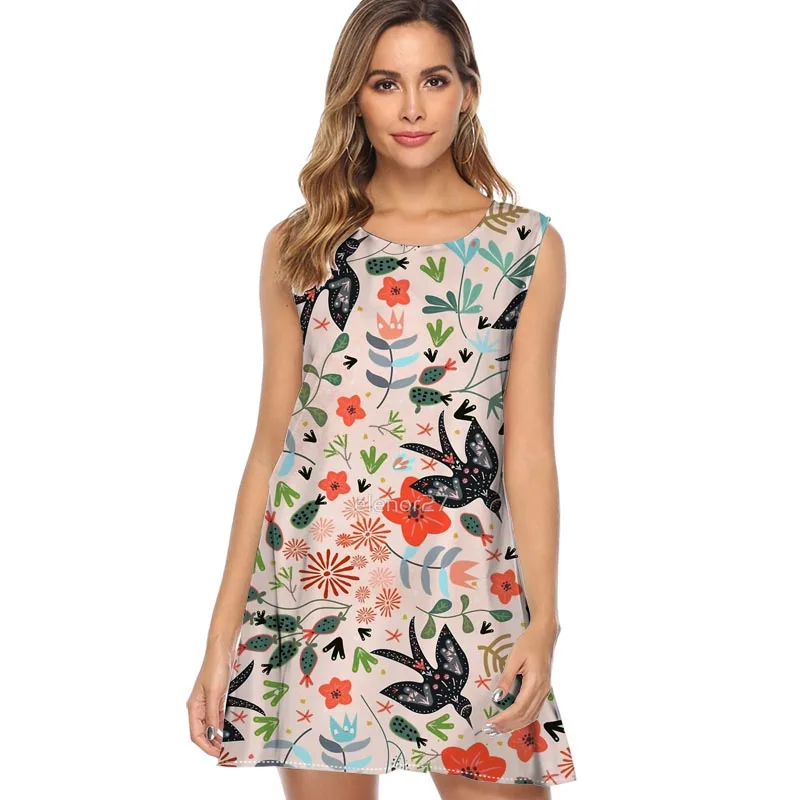 Женское короткое шифоновое платье без рукавов с круглым вырезом|Женские платья| |