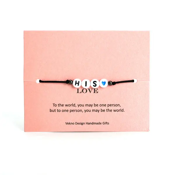His VEKNO Custom Couple Letter Bead His and Her Bracelet Men Women Red& Black Rope Adjustable String Name Bracelets DIY Jewelry - Окраска металла: His