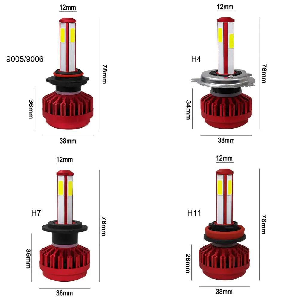 Roadsun 4 боковые автомобильные фары светодиодные лампы H7 H4 H11 9005 9006 55 Вт 6000 К 12В 12000LM