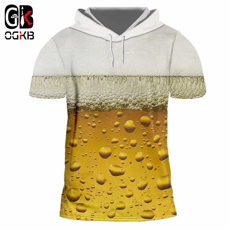 

OGKB New Arrival Men/women's Cool Print Fresh Beer 3D Hooded Tshirt Casual T-shirt Man Hiphop Sportwears Short Sleeve Hoodie