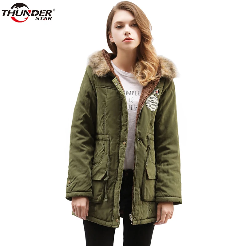 Зимняя куртка для женщин с капюшоном Толстая теплая шерстяная подкладка меховой