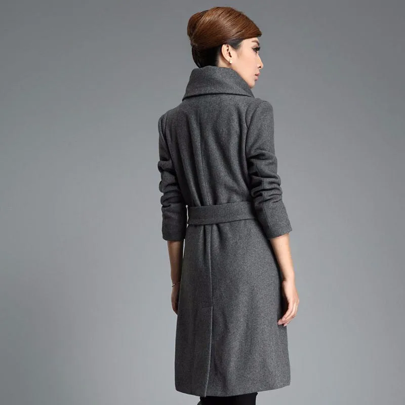 2016 осень зима шерстяное пальто Для женщин тонкий длинный Шерстяное отложной