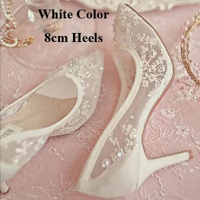 White 8cm Heels Новинка года; Дизайнерские летние женские тонкие туфли в Корейском стиле; свадебные модельные туфли на высоком каблуке с кружевным плетением; туфли-лодочки для дня рождения 3 дюйма - Цвет: White 8cm Heels