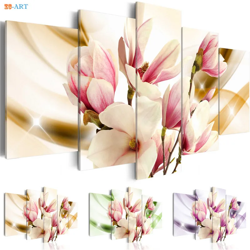 Magnolias Цветы Печать настенная живопись 5 шт. цветок плакат пастельный Холст