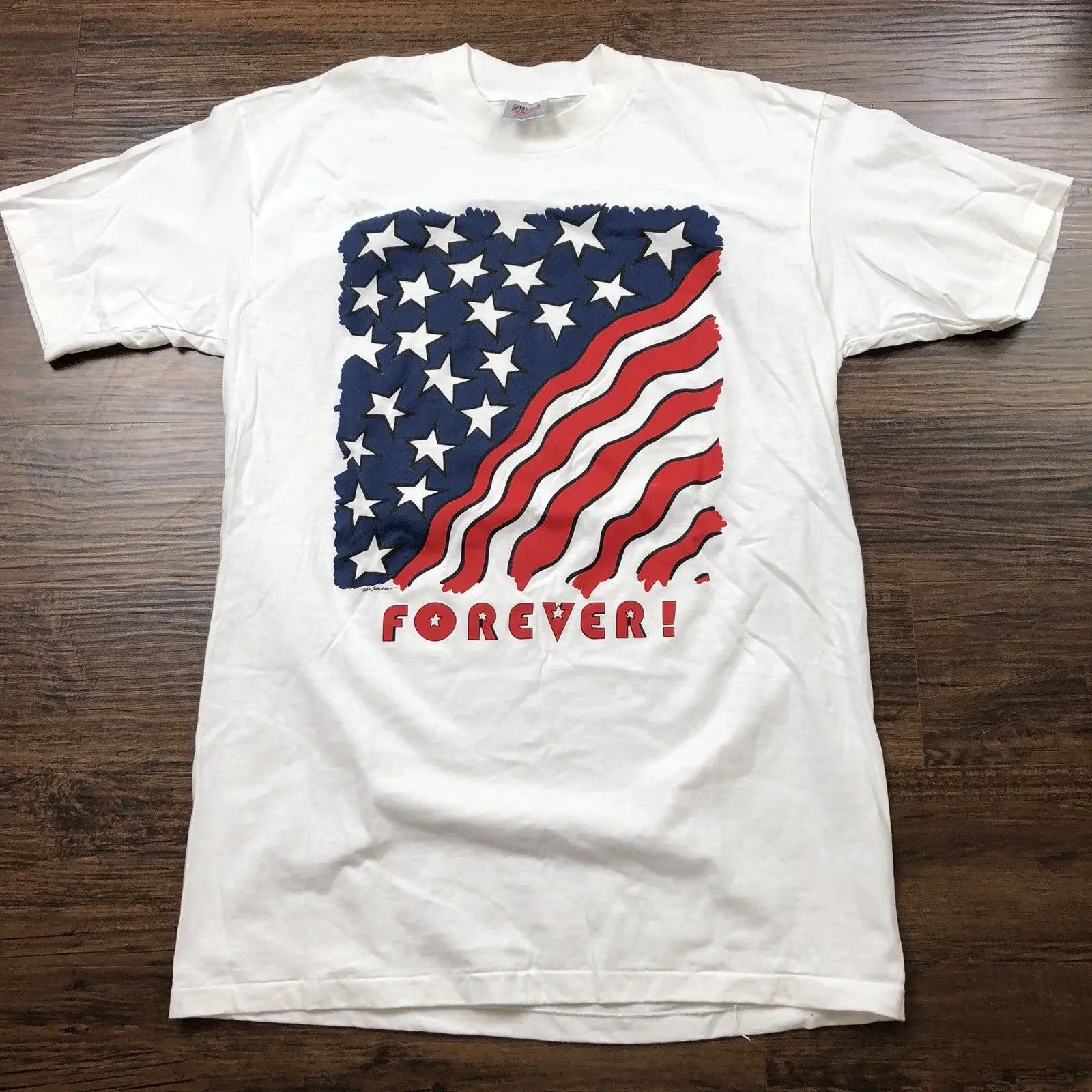 Футболка с американским флагом VTG 90 s XXL Сделано в США одной строчкой со звездами