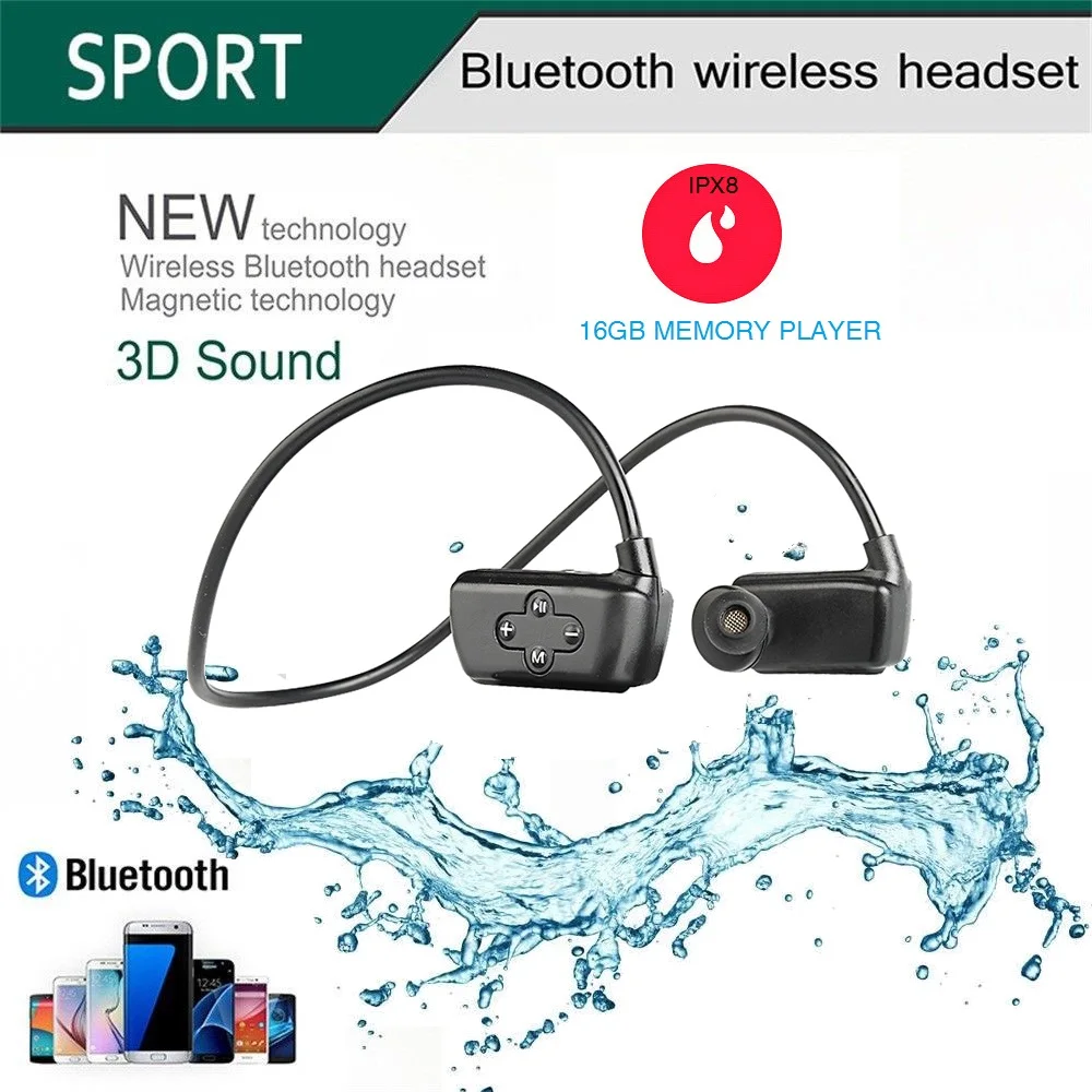 Новейший Bluetooth водонепроницаемый MP3 музыкальный плеер Подводные спортивные bluetooth наушники с диктофоном для плавания