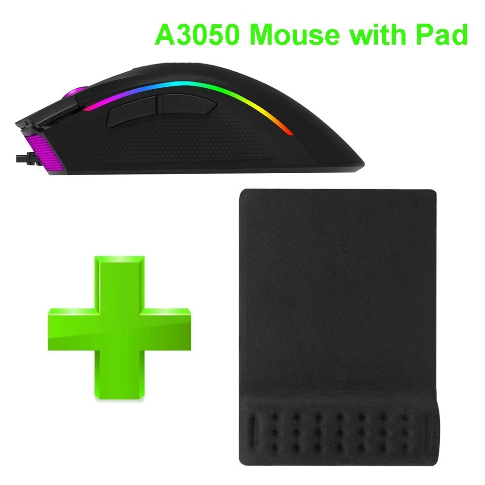 Delux M625 Проводная 7D игровая мышь эргономичная PMW3360 12000 точек/дюйм RGB с подсветкой PC Компьютерная геймерская мышь с подставкой для запястья комплект коврика для мыши - Цвет: A3050 with Pad