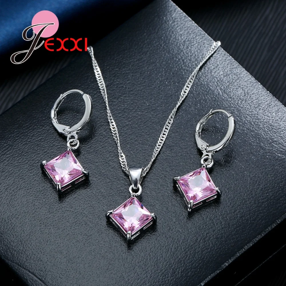 Комплект из колье и серёг серебра 925 пробы 8 цветов|crystal necklace earrings set|jewelry set 925necklace