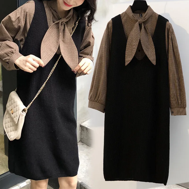Корейская Мода Vestidos плюс размер 4XL женский костюм повседневный комплект из двух