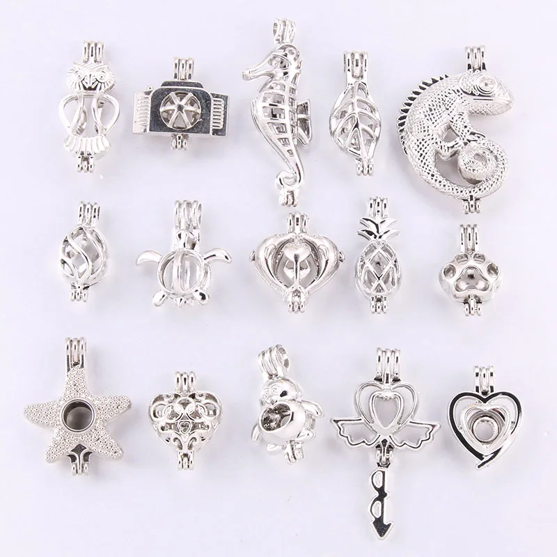 

10 mixed Rainbow color black Fashion Jewelry Making Pearl Cage Locket Pendant Essential Oil Diffuser Fun jewelry