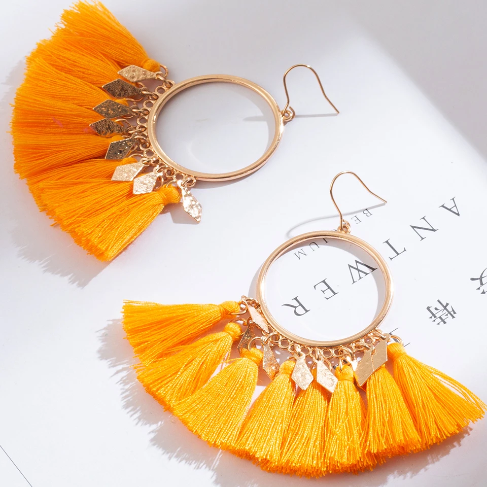 Серьги с золотыми круглыми блестками в стиле бохо серьги подвески кисточками