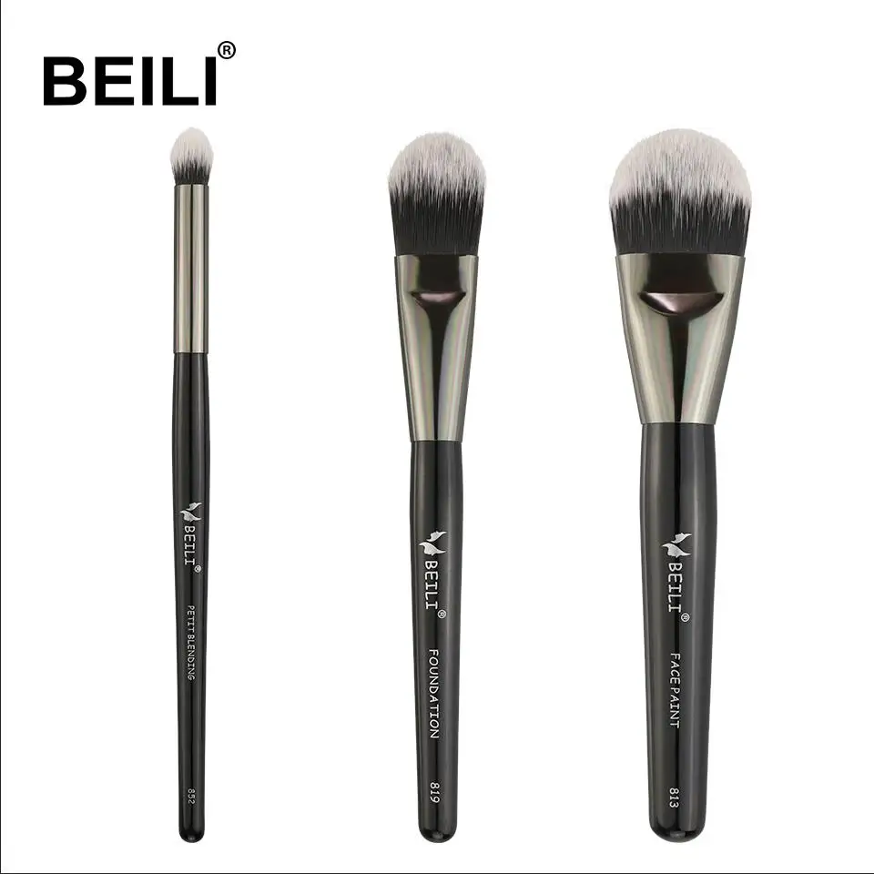 KIT 3 BEILI, высокое качество, черная маленькая Кисть для макияжа, набор, натуральная пудра, румяна, синтетические волосы, основа для макияжа, кисти для макияжа, коробка для инструментов, упаковка - Handle Color: KIT 3
