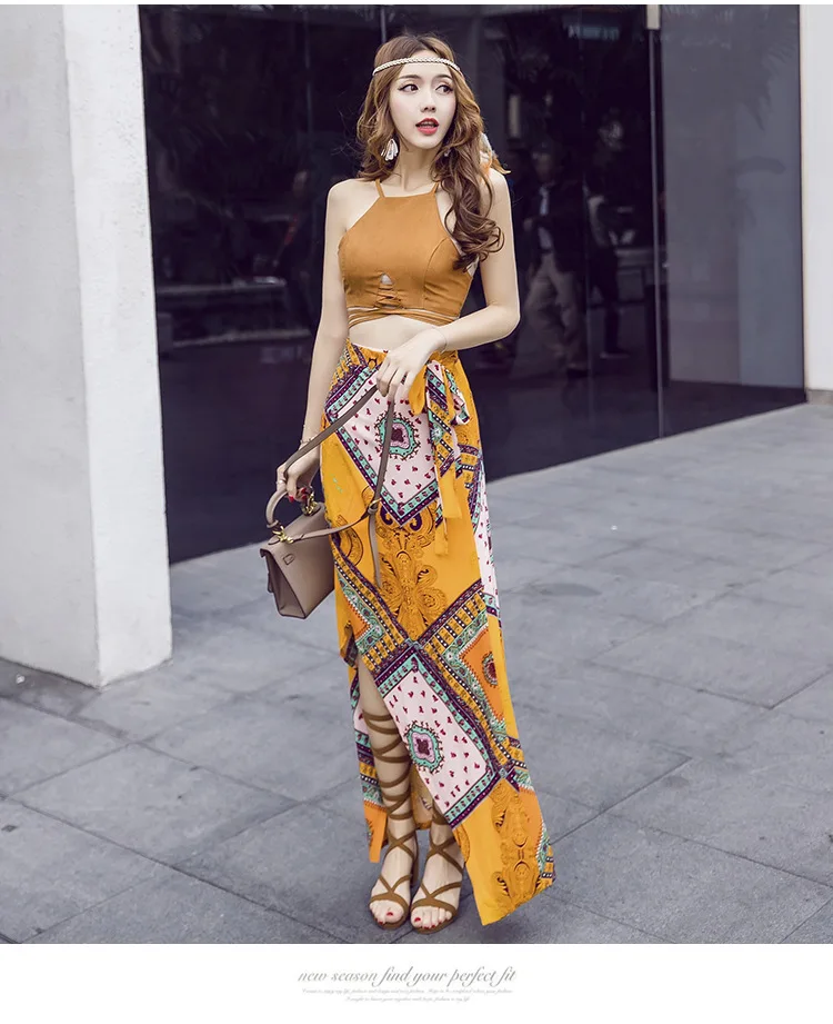 2018 лето с принтом комплекты из двух предметов платья выдалбливают Холтер Крест