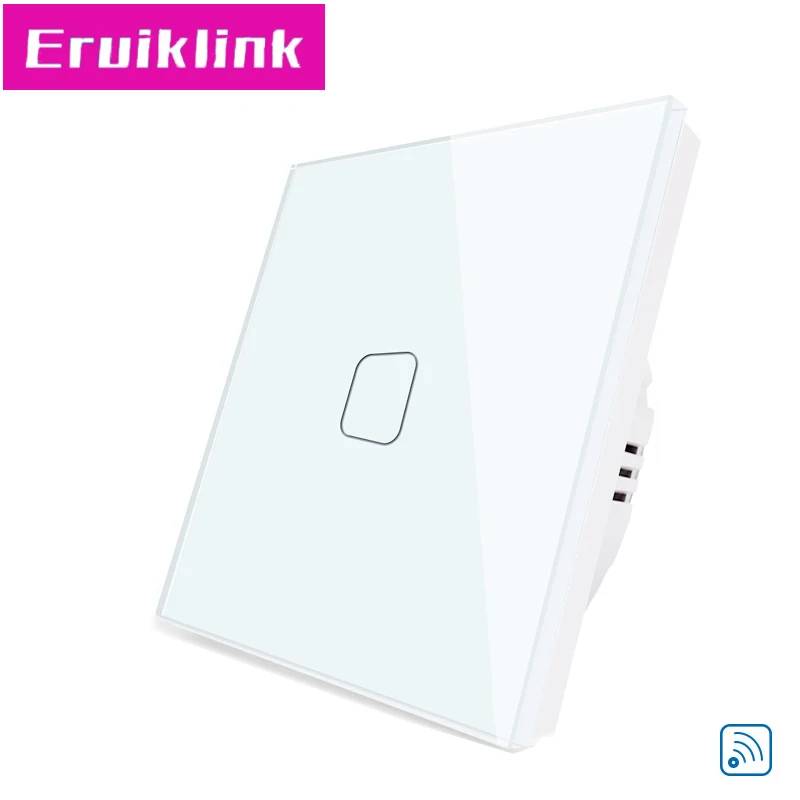 1 Gang Switch Only ЕС/Великобритания Стандартный 1/2/3 местный 1 позиционный дистанционного Управление настенных выключателей, белый, с украшением в виде кристаллов Стекло Панель сенсорный светильник переключатель для RF433 умный дом - Цвет: 1 Gang Switch Only