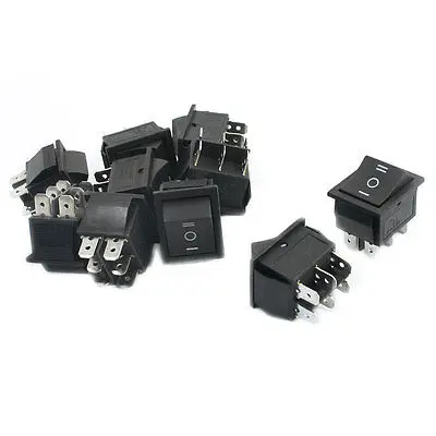 Двухполюсный переключатель KCD4, 10 шт., AC 250 В, 16 А, 125 В, 20 А, черная кнопка, 6 контактов, вкл.-ВЫКЛ.