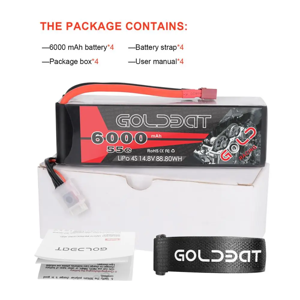 4 шт. аккумуляторная батарея GOLDBAT 6000 ма/ч lipo с разъемом 14 8 в для радиоуправляемого