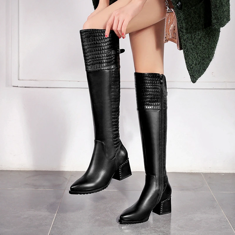 

Dilalula 34 42 Quality Genuine Leather Women Knee High Boots Ladies High Heels Luxury Autumn Winter Warm Long Leather Boots