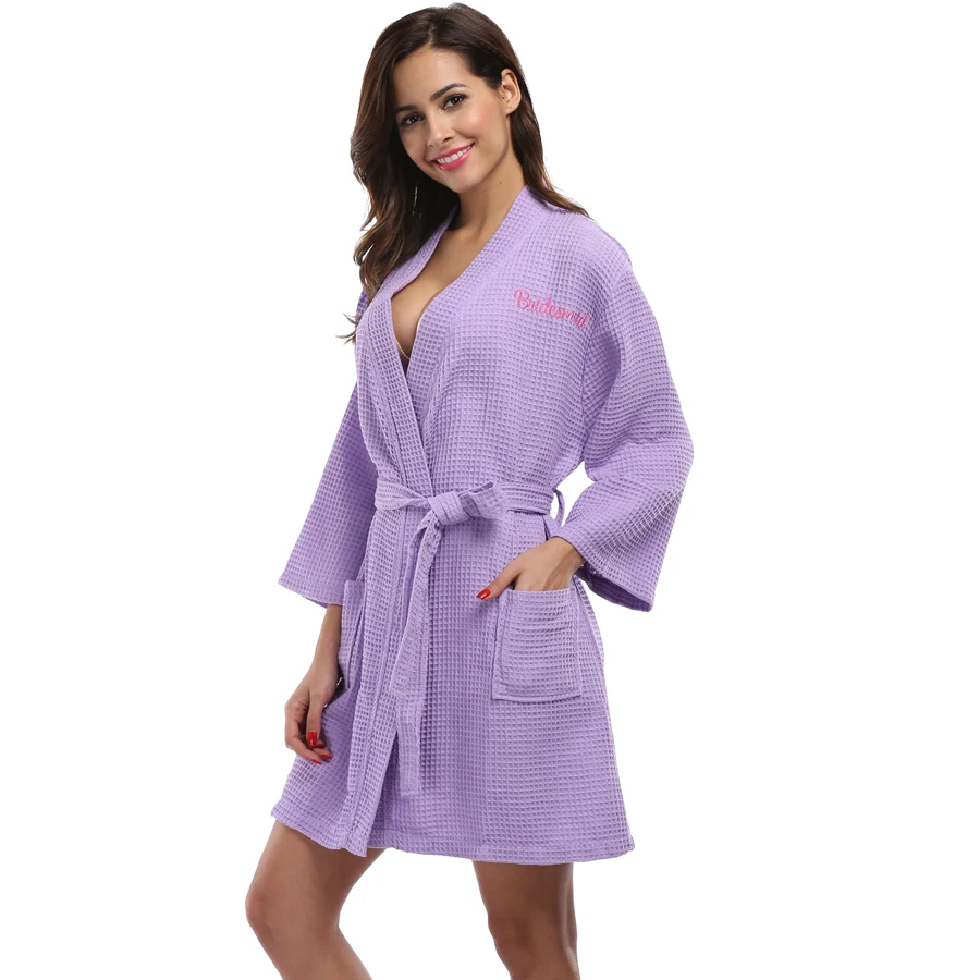 Вафельная Ткань Вышитые невесты Халаты женские свадебные кимоно для вечеринок