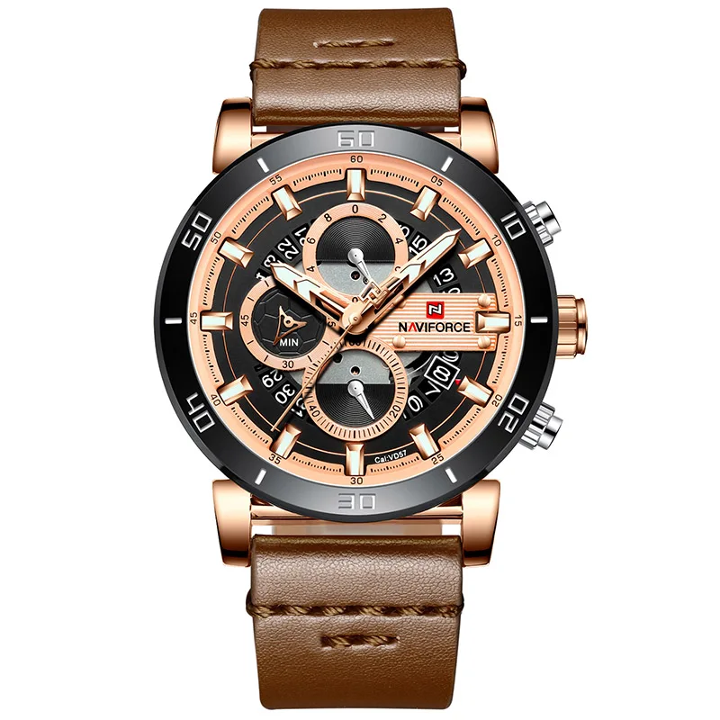 Rose gold NAVIFORCE для мужчин s спортивные часы для мужчин Лидирующий бренд роскошные кожаные кварцевые автоматические часы с датой мужские армейские военные водонепроницаемые наручные часы - Цвет: Rose gold