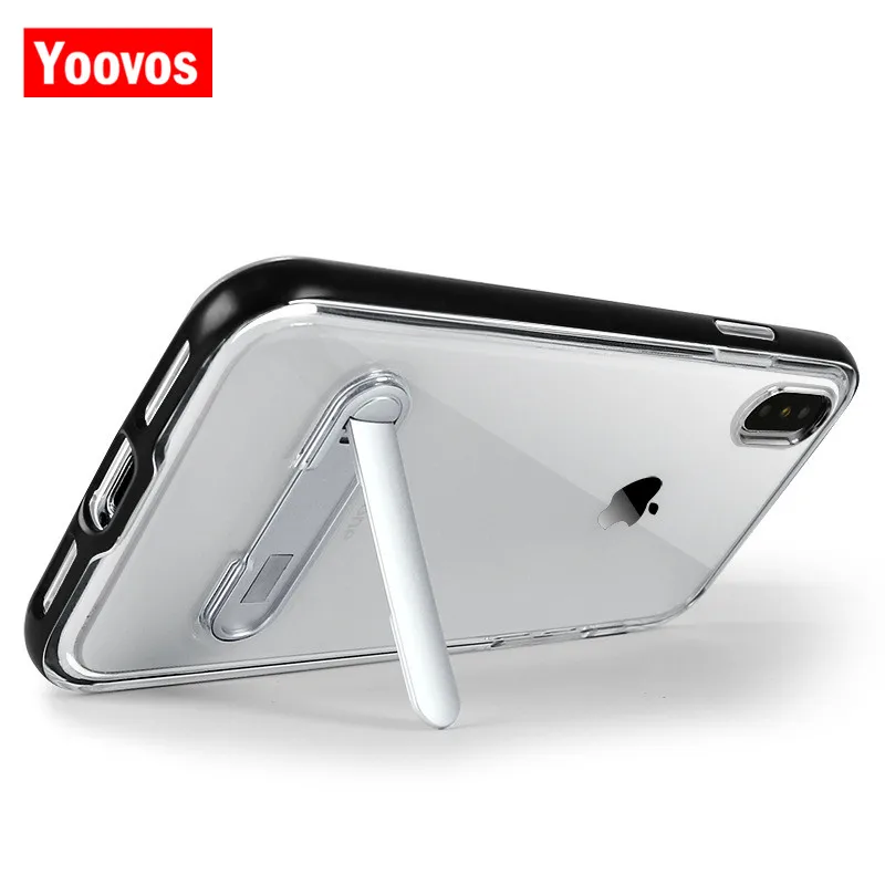 Yoovos New Kickstand transparent Phone Cases For IPhone 7 6 8 Case Iphone 6Plus 7Plus 8Plus X PC Back And Soft TPU Frame |