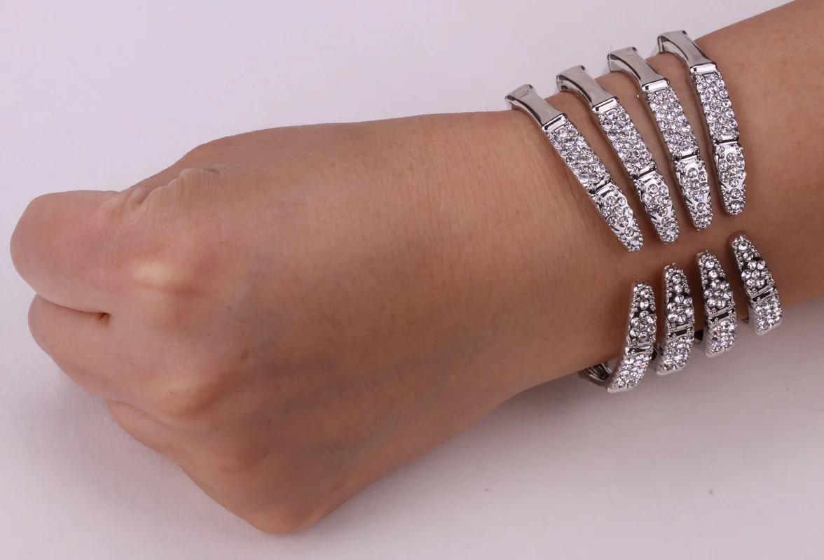 Skeleton hand bangle bracelet women biker jewelry W austrian crystal gold &amp silver color FT29 wholesale dropship | Украшения и