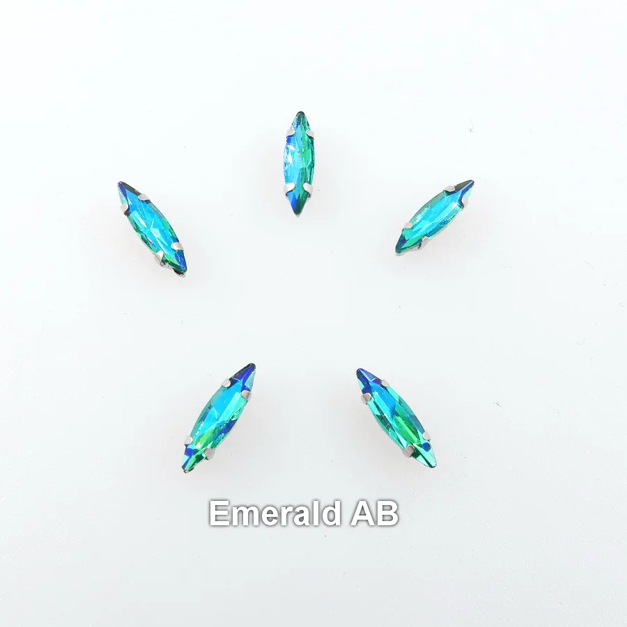 A1 Emerald AB AB цвета 4x15 мм silv коготь настройки тонкий Navette Marquis конский глаз Форма Стекло Кристалл пришить стразы аппликация diy отделка - Цвет: A1 Emerald AB