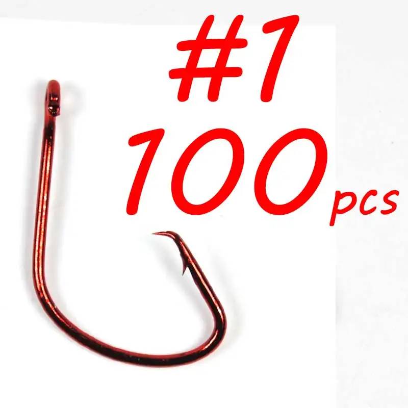 100pcs Size 1 Red 100 шт. рыболовные крючки, 7381, черный, красный цвет, рыболовные крючки для морской воды, спортивные круглые рыболовные крючки, цена, рыболовные снасти, 3/0, 4/0, 5/0 - Цвет: 100pcs Size 1 Red