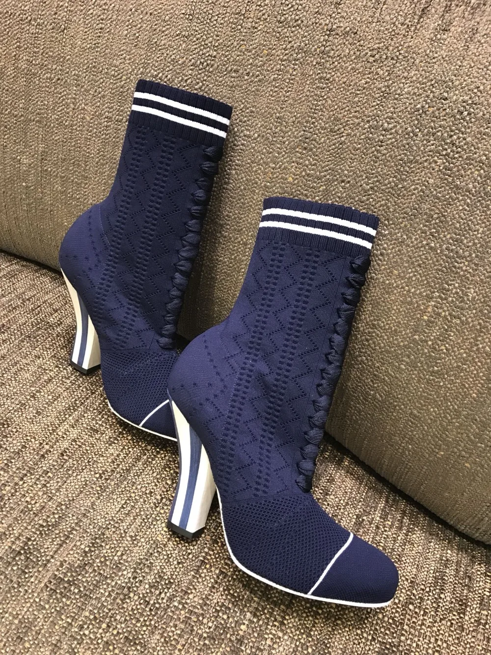 Abesire 2019 Women Fashion Knitting Round Toe Ankle Boots Female New Brand Designer High Heels Shoes Lady Slip-on Sock | Обувь