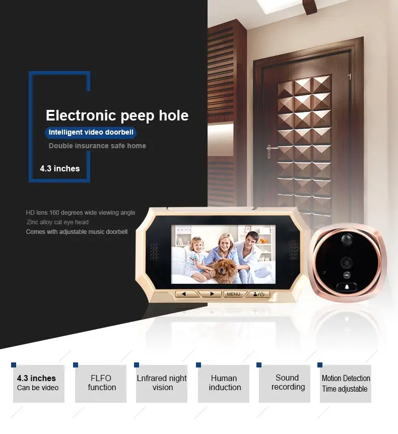 Цифровой дверной глазок MOUNTAINONE ИК камера с датчиком движения и ЖК экраном 4 3 дюйма