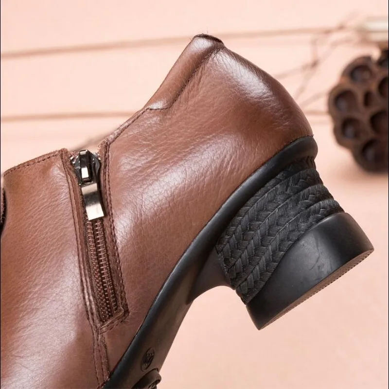 2021 New Retro National Style Ankle Boots Genuine Leather Comfortable Single Shoes Cow Leather Casual Shoes
