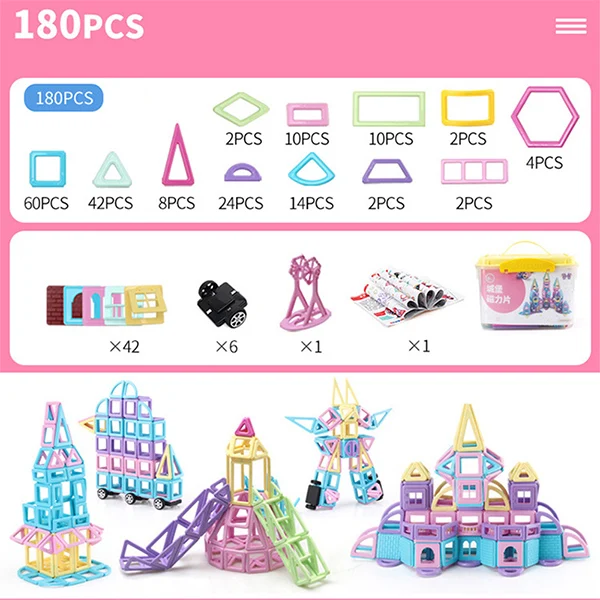 180 Pcs 258 шт. Магнитный конструктор, дизайнерские игрушки для детей, строительные блоки, 3D, для раннего обучения, DIY, кирпичи для детей, большой размер - Цвет: 180 Pcs