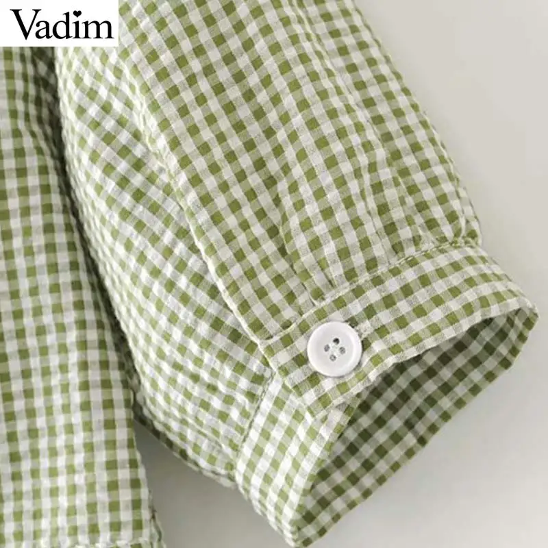 Vadim милый женский клетчатый Топ рубашка с треугольным вырезом и коротким рукавом