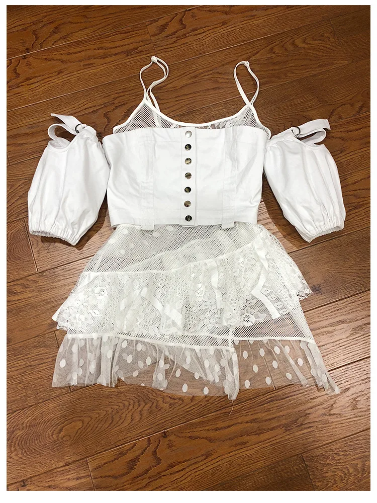 Luoanyfash/платья из двух частей белые кружевные асимметричные платья с открытыми