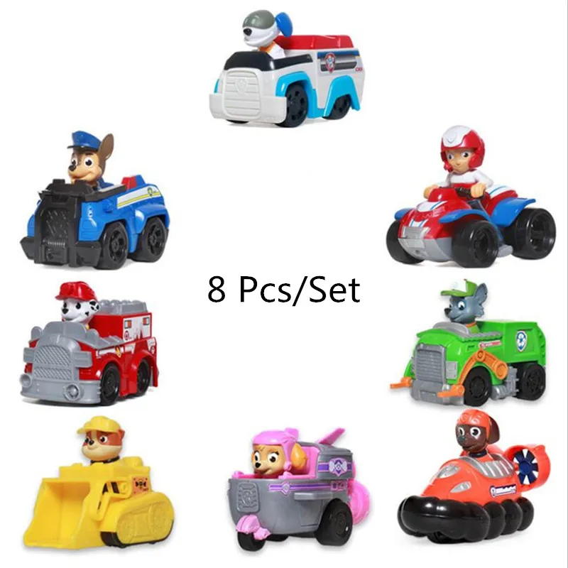 8pcs Настоящий Щенячий патруль, Щенячий патруль, игрушечный набор для парковки, экшн-фигурка, Patrulla Canina, детские игрушки, подарки на день рождения - Цвет: 8pcs
