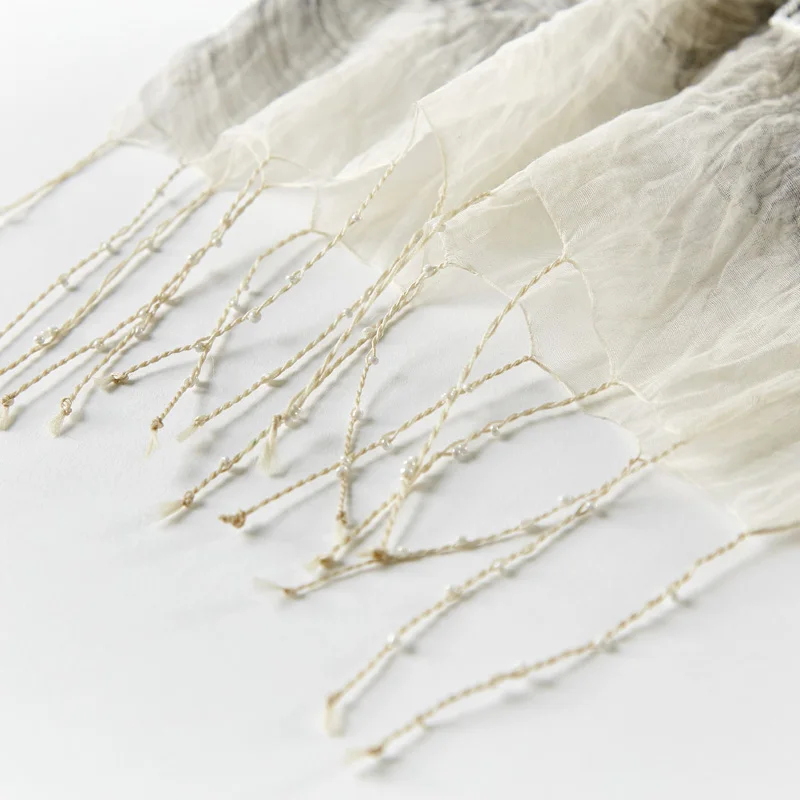 Высококачественный бежевый шелковый хлопковый шарф ручной работы в японском