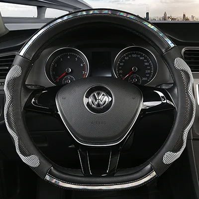 KKYSYELVA D Shape Leather Car Steering Wheel Cover Four Seasons Steering Wheel Hubs ForInterior Accessories - Название цвета: 2