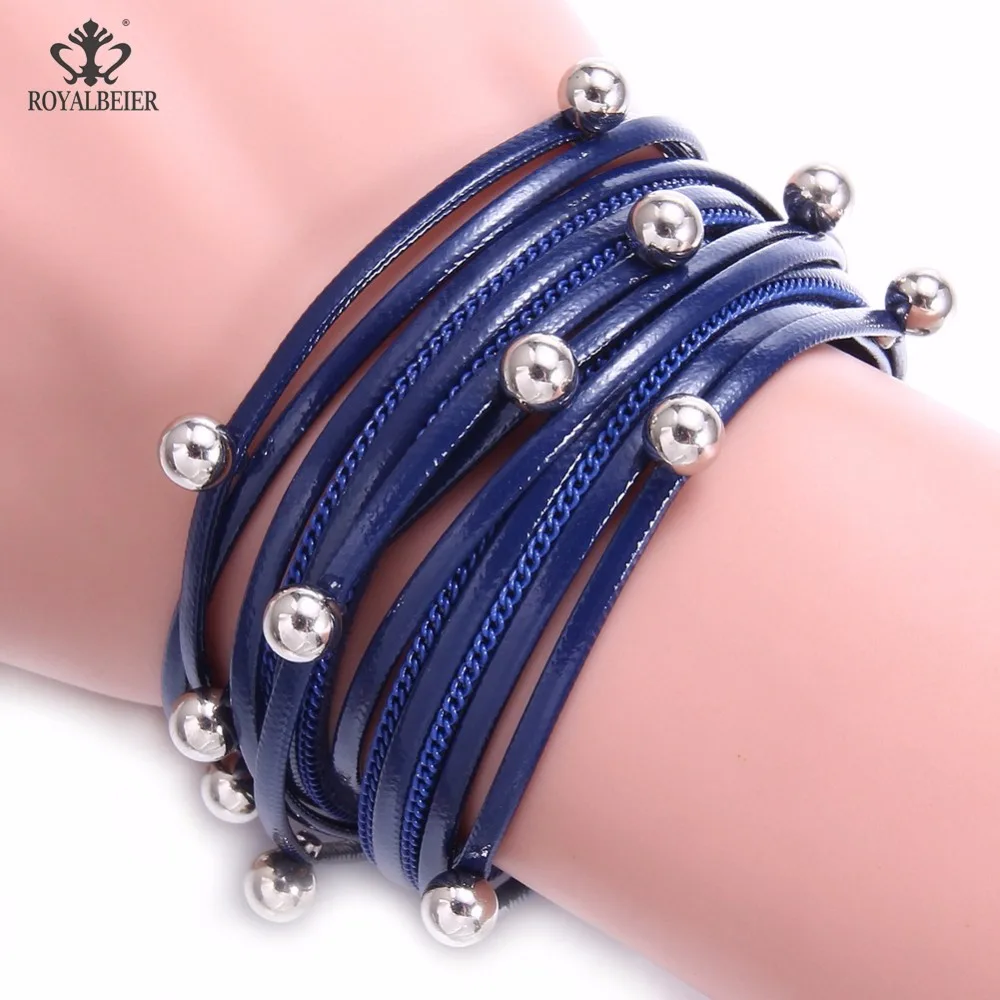 ROYALBEIER Jewelry Bracelets for Women Multi-layer PU Leather Rope with Imitation Pearl Winding Bangles Dropshipping | Украшения и