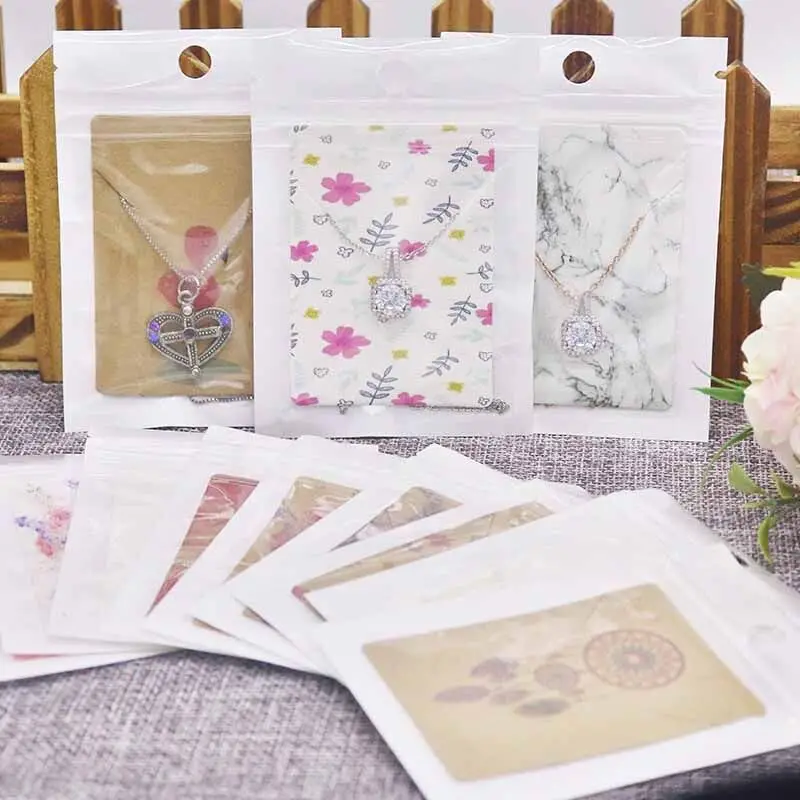 Новое поступление 20 шт карт + сумки на молнии белый/крафт-бумага ожерелье