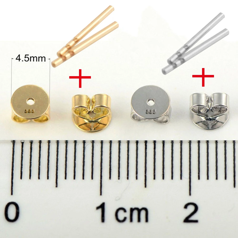 Серьги гвоздики 14K из белого и желтого золота с подкладкой