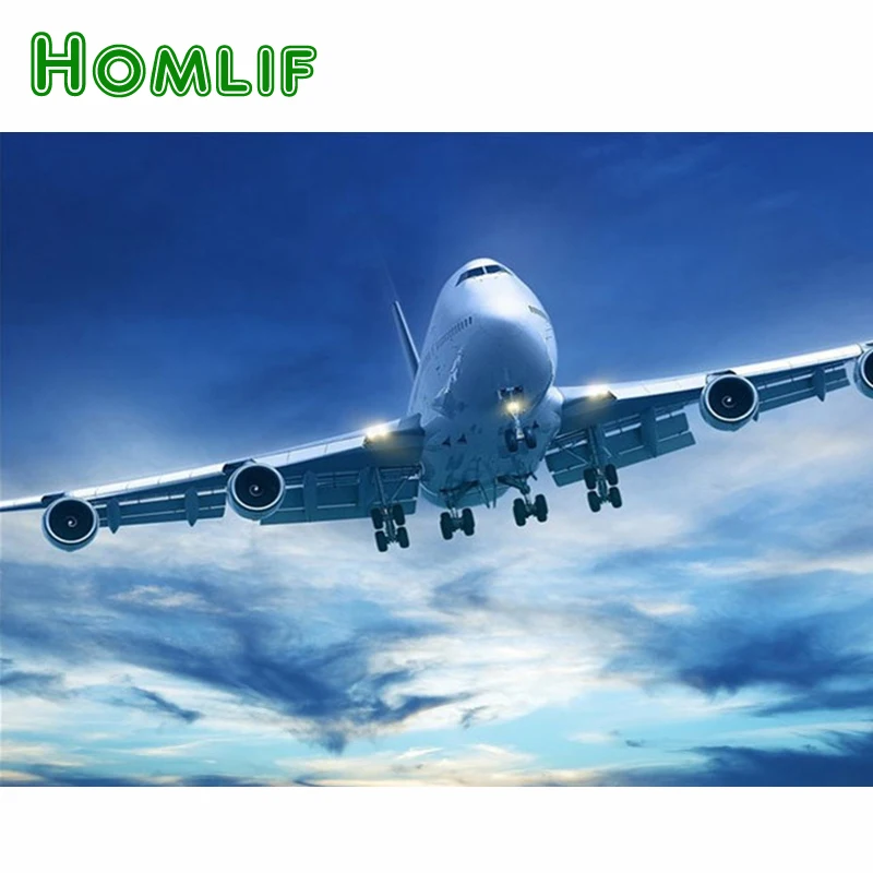 HOMLIF 5D полный Бриллиантовая мозаика пейзаж самолета круглые стразы Алмазная