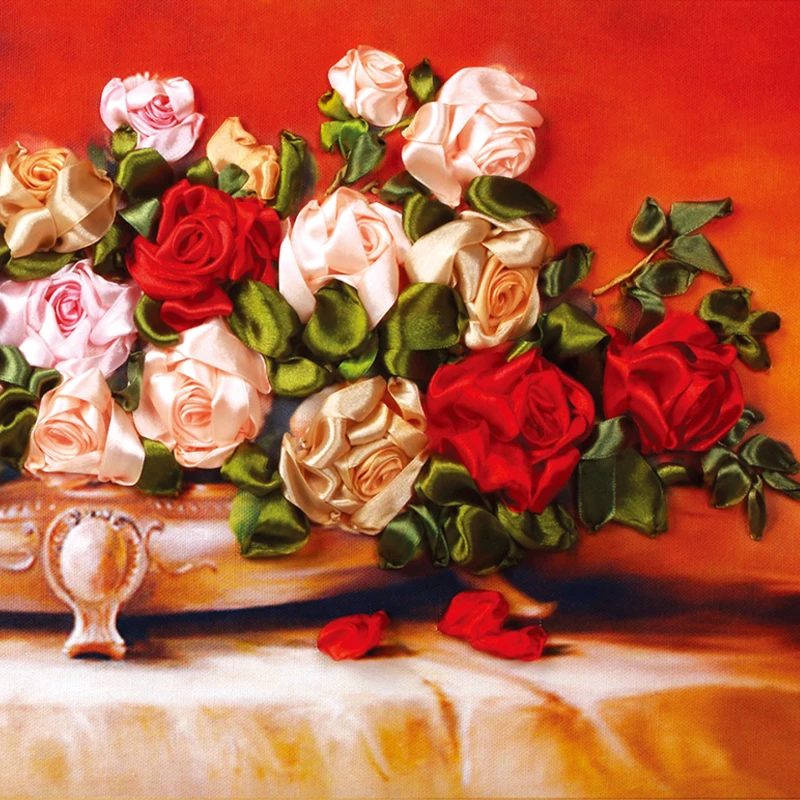 Новое поступление необработанные ленты вышивка цветочные картины наборы ручной