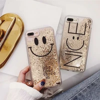 tfshining cute glitter dynamic liquid phone case for iphone x xs max xr 7 8 6 6s plus quicksand smile bling gold foil case cover