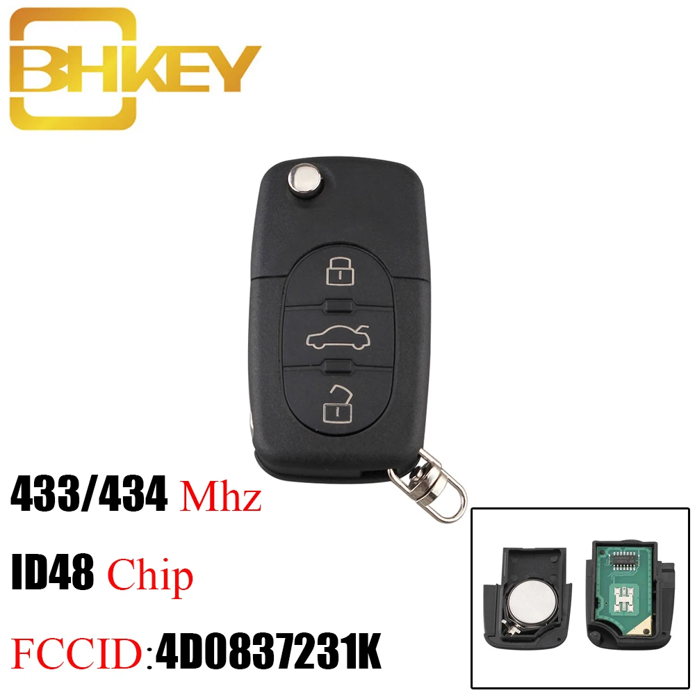 BHKEY 3 кнопки 433 Мгц дистанционный Автомобильный ключ для AUDI 4D0837231K 4D0837231A раскладной